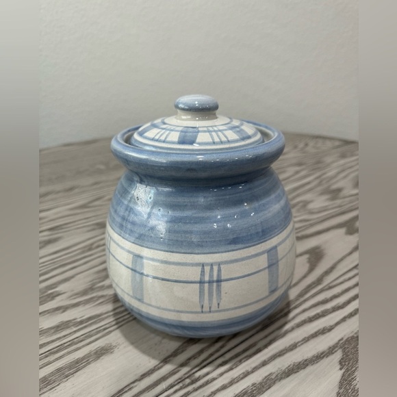 Louisville Stoneware Gaggle of Geese Blue Gingham Cookie Jar - Picture 2 of 4